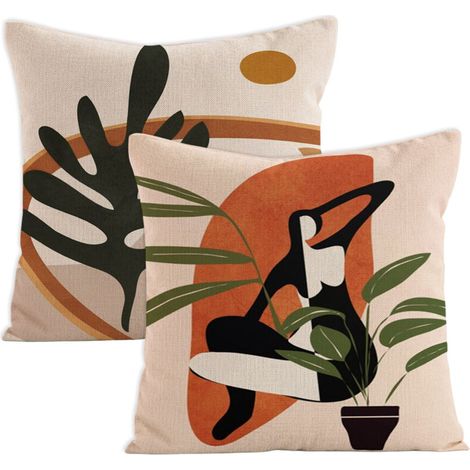 Housses de coussin bohèmes 45x45 cm (lot de 2), housses de coussin abstraites, housse de coussin soleil à motif géométrique, housses de coussin décoratives bohèmes (1/5)