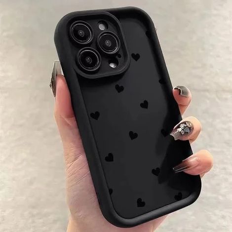Coque de téléphone noire mate souple avec motif cœur, compatible avec iPhone 17 Air, 11, 12, 13, 14 Pro, 16E, 7, 8 Plus et iPhone 15, 16, 17 Pro Max. Également disponible pour iPhone 16 Plus. (1/5)