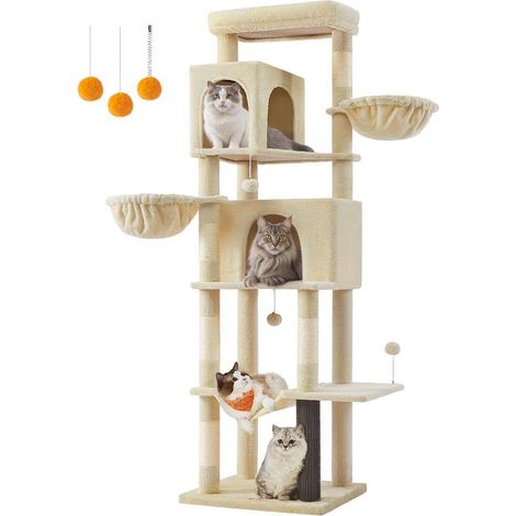 Árbol para gatos torre para gatos de 175 cm de altura refugio para gatos de varios niveles con 2 casetas 2 cestas 5 rascadores aseo automático percha hamaca beis 120003888 (1/5)