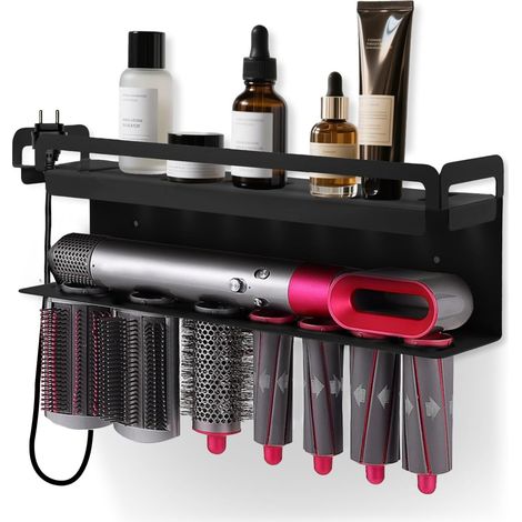 1 Support Seche Cheveux, Acier Inoxydable, Rangement Lisseur, Noir, Pour Salle De Bain (1/5)