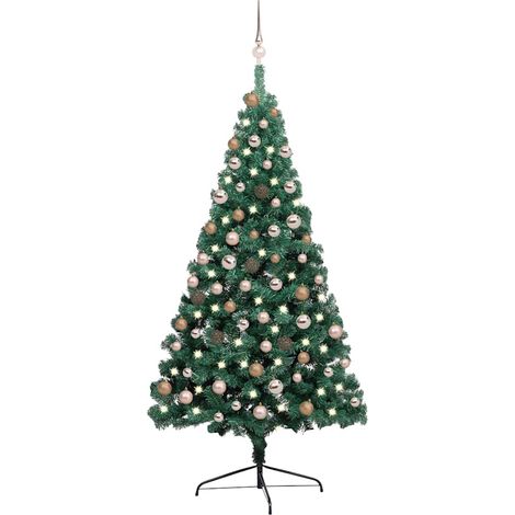 Demi-arbre de Noël artificiel pré-éclairé et boules-Décoration de Fête pour Noël vert 180 cm 587441 (1/5)