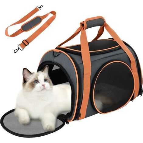 Sac de transport pour chat 20 lbs – Dimensions 17.5'L x 11'W x 11'H – Matériaux microfibre et PP – 5 fenêtres en filet pour ventilation (1/5)