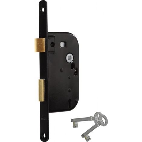 Serrure à larder cle de sûrete axe 50 mm noire reversible et encastrable (1/2)