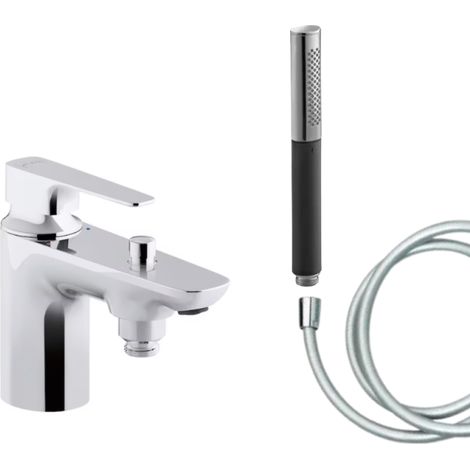 Mitigeur baignoire JACOB DELAFON Aleo+ + pommeau de douche Shift Ellipse + flexible de douche lisse (1/5)