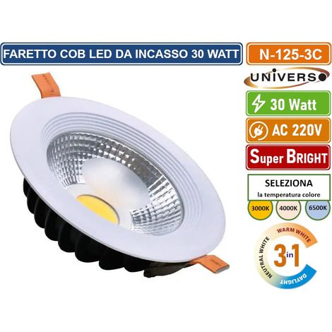 UNIVERSO N-215-3C FARETTO LED DA INCASSO ROTONDO 30W COB DOWNLIGHT COLORE BIANCO CCT SWITCH CAMBIA COLORE LUCE (1/2)