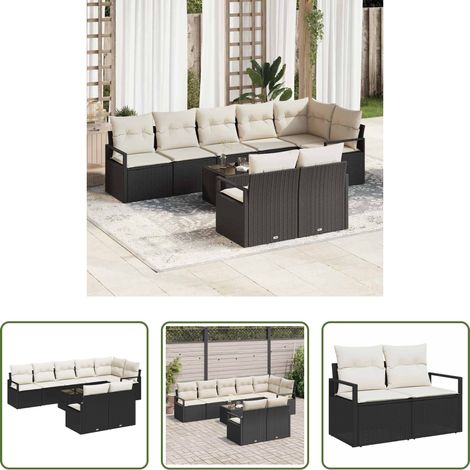vidaXL Poly Rattan -  Sofa Set mit Kissen 9 pcs Schwarz Poly Rattan (1/5)