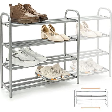Étagère à Chaussures à 4 Niveaux Extensible Métal Meuble Chaussures Porte-Chaussures Contenir 20+ Paires de Chaussures (60-100) x 22,5 x 61,5 cm (1/5)