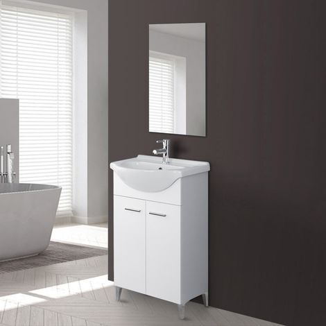 Mobile bagno a terra 55 cm bianco completo di lavabo e specchio Desya (1/5)