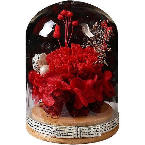 Les fleurs artificielles sont des cadeaux originaux pour les amis. Les cadeaux faits main sont livrés sous cloche en verre rouge. (1/5)