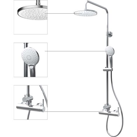 Schulte Duschmaster Rain III White Style. Duschsystem mit Kopf- und Handbrause, Größe: 117,7 x 25,4 x 46,5 cm, mit Einhebelmischer