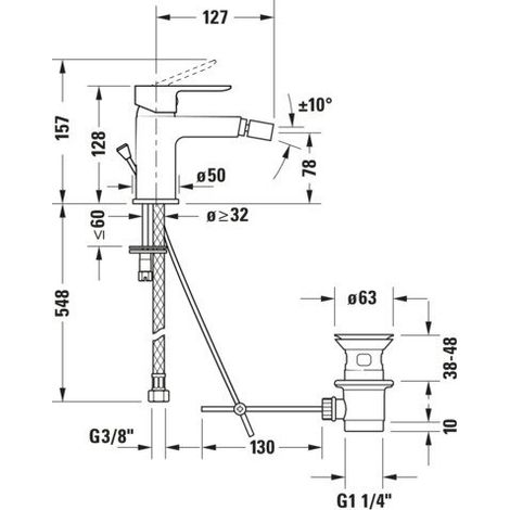 DURAVIT DC2400011010 Mitigeur monocommande pour bidet D-Code chrome HG