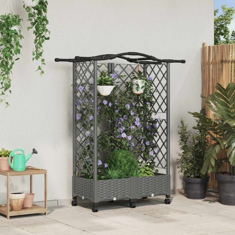 vidaXL Hochbeet mit Rankgitter und Dach Hellgrau 124 x 40 x 129 cm PP (1/5)