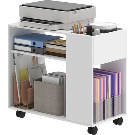 Table low to casters, compartment open, shelf and compartment, 70 x 36 x 60 cm, white (1/5)