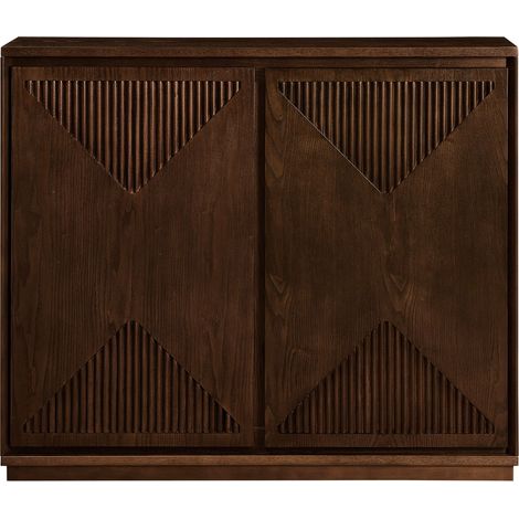 Buffet rangement intégré format étroit forme en v style mid-century modern bois de noyer foncé (1/5)