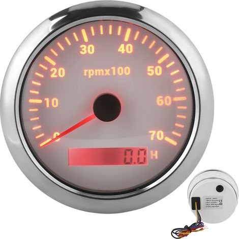Tachymètre 85 mm, réglable de 0 à 7 000 tr/min, rétroéclairage 7 couleurs, pour moteur de voiture ou de bateau, 9-32 V CC, blanc (1/5)