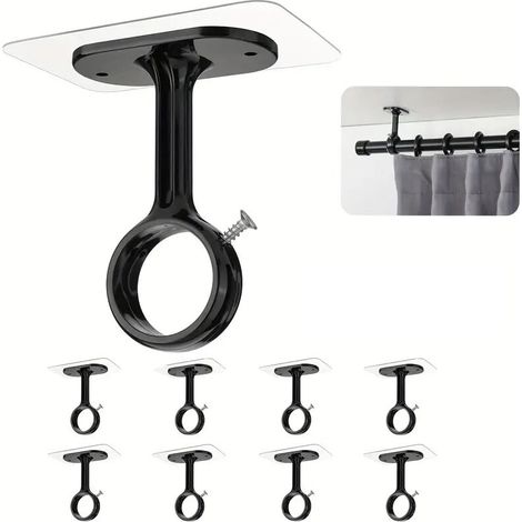 Support Plafond Tringle À Rideau - Adhésif Sans Perçage - Pour Carrelage Verre Marbre Métal - Charge Max 13,6 Kg - Diamètre Tringle 20 À 31 Mm - Lot De 8 (1/5)