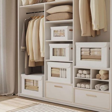 Boîte De Rangement - Lin Et Carton - Couvercle Avec Fenêtre - Pour Salon Chambre Bureau - Blanc - 33x23x20 Cm - 1 Pièce (1/5)