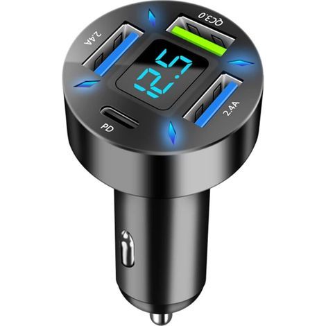 4-Port-USB-Autoladegerät, 50-W-Schnelllade-USB-Zigarettenanzünderstecker mit QC3.0- und PD-Unterstützung, LED-Voltmeter, kompatibel mit iPhone, Android, Samsung, Tablets und Smartphones (1/3)