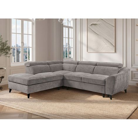 Canapé d'angle convertible avec coffre en velours chiné gris (1/5)
