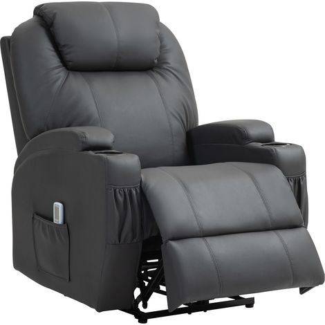 Relaxsessel mit Massagefunktion, Elektrisch Fernsehsessel mit Liegefunktion, Massagesessel mit Fernbedienung, Becherhalter (1/5)