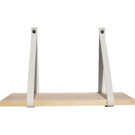 Étagère murale bois 60 X 19 support façon cuir blanc