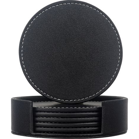 Sous-verre Cuir PU - 9,8 cm - Protection Surface Table - Lot de 6 (1/5)