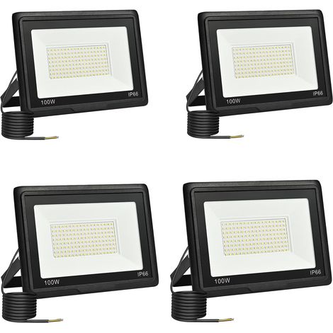 4 Pièces Projecteur Led Extérieur 100W, Spot Led Exterieur 10000LM 6000K Blanc Froid IP66 ImperméAble Projecteur Exterieur Pour Jardin Garage Patio Grange Cour