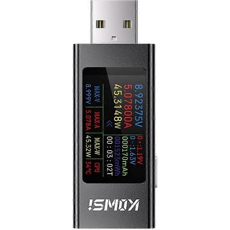 KOWSI Multifunktions-USB-Amperemeter mit Digitalanzeige, Gleichspannungsmesser, Amperemeter, Wattmeter und Handy-Ladetester (1/5)