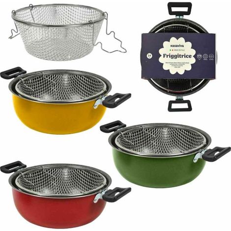 1 Pezzo Friggitrice con Cestello e Manici Color 24 cm 3 Colori (1/2)