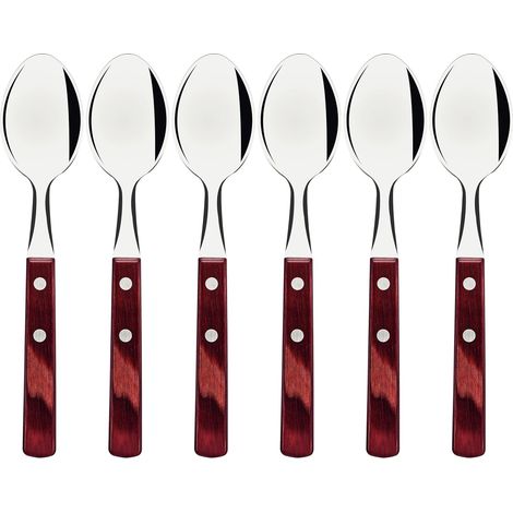 (6-teiliges) Esslöffel-Set aus Edelstahl mit Griffen aus rotem Polywood (1/5)