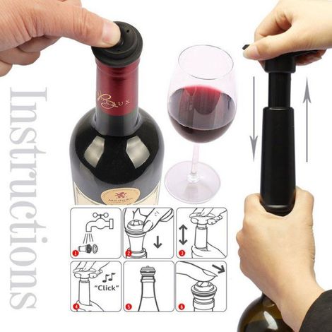 Pompe À Vide - Pour Bouteilles De Vin - Système D'Étanchéité Hermétique - Compatible Avec Bouchons En Caoutchouc - 1 Pièce (1/4)
