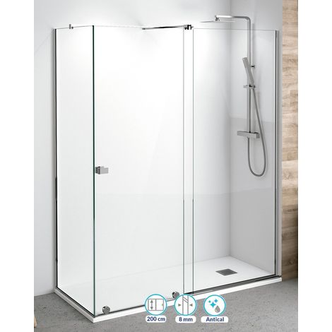 Mampara Ducha Rectangular Frontal Corredera 1 Puerta 1 Fijo Cristal Templado 8mm Transparente Altura 200cm Perfil Cromo Brillo 180 cm (Adaptable 177-182cm) X 90 cm (1/5)
