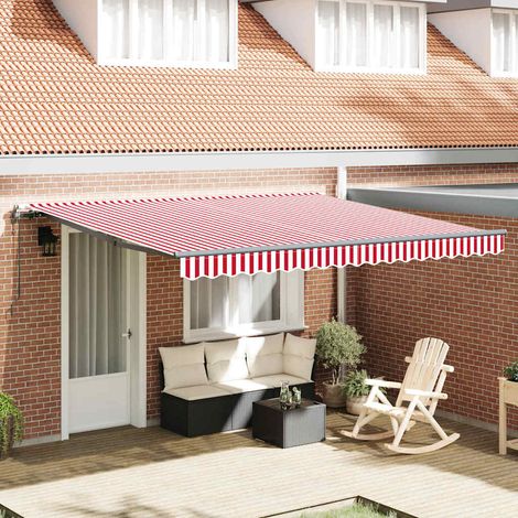Toldo retráctil Rojo y blanco 400 x 300 cm Tela y Aluminio vidaXL (1/5)