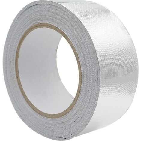 Aluminum Foil Tape Sealing Strip 48mm x 10m Reinforced with Glass Mesh Fabric for Ventilation, Temperature Resistance -30120°C, Silver