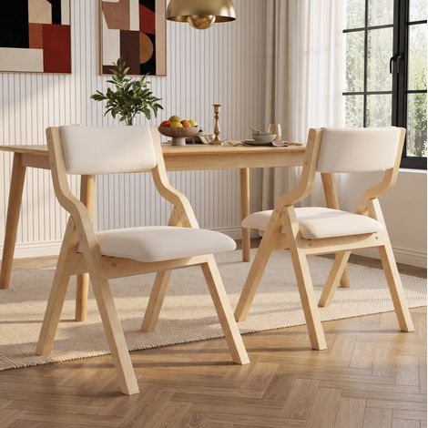 Lot de 2 chaises de salle à manger pliantes en bois et lin beige HAVRYA