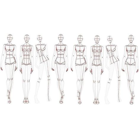 Zeichenvorlage für Modeillustrationen, Nählineal, humanoide Schnittmuster, Konfektionsmaße, B (1/5)