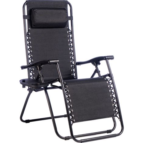 Hortan Poltrona Sdraio Relax Reclinabile Con Cuscino Imbottito, Tavolino Portaoggetti, Seduta In Tessuto Textilene E Struttura in Acciaio Inossidabile (1/5)