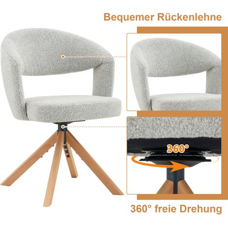 Lot de 2 fauteuils pivotants rétro-chic, tissu texturé gris clair, pieds en bois massif, hauteur 81,5 cm, rotation silencieuse 360° et dossier incurvé, parfaits pour salle à manger et salon. (1/5)