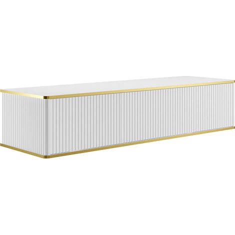 Mobile sotto lavabo sospeso con scanalature con profilo dorato 2 cassetti - Bianco - 150 cm - KELIZA