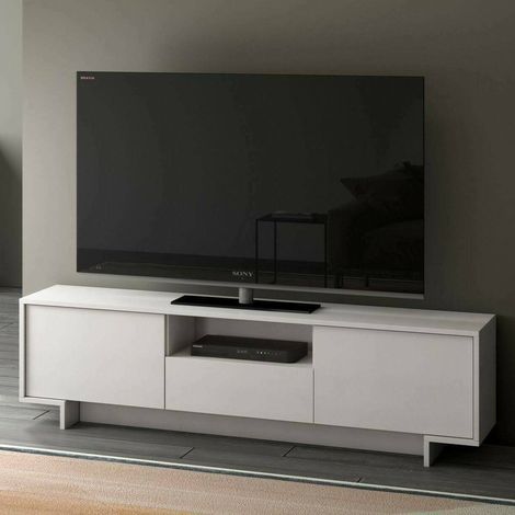 Meuble TV Andromeda, Meuble TV pour salon, Buffet bas de salon avec 2 portes et 1 tiroir, 100% Made in Italy, 170x42h48 cm, Blanc (1/5)