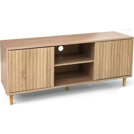 Mueble de TV moderno roble 120 x 30 x 50 cm con almacenamiento y pasacables