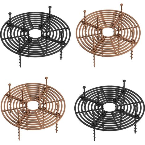 Lot de 4 pots de fleurs, grille, 19 cm, protection pour plantes, protection du terreau contre les chats et les chiens, grille robuste en plastique avec tiges de fixation, marron-noir, pour l'intérieur (1/5)