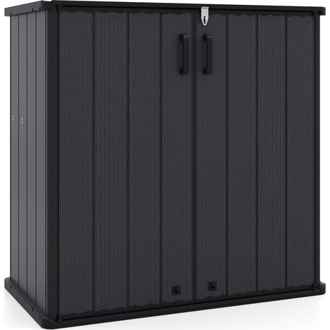 COSTWAY Armadio da Esterno e Interno Impermeabile, Mobile Contenitore per Attrezzi in Plastica PP e HDPE con Porta con Serratura e Tetto scanalato di Drenaggio, 120 x 65 x 117 cm (Nero) (1/5)