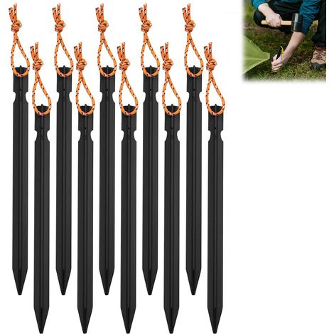 10er-Set Zeltstangen – 18 cm ultraleichte Aluminium-Heringe mit reflektierendem Seil Rostfrei – für Camping, Trekking, Wandern, Hängematte (1/5)