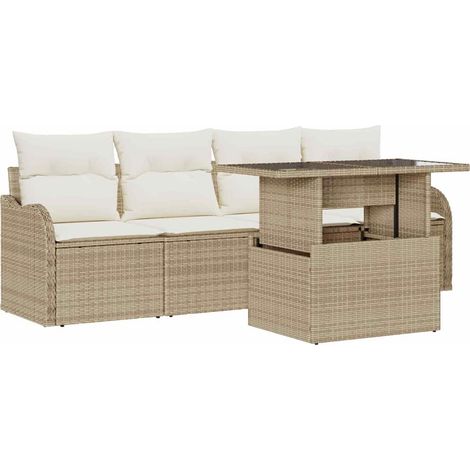 Maison Exclusive - Set Divano da Giardino 5 pcs Beige Rattan in Polipropilene