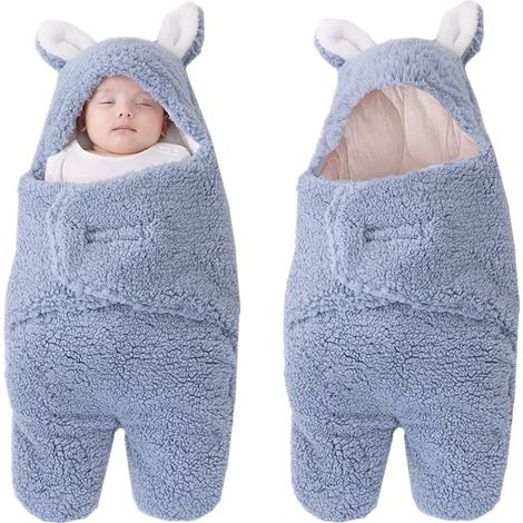 Couverture d'emmaillotage unisexe pour bébé, gigoteuse d'hiver épaisse pour nouveau-né avec jambes séparées, bleu nouveau-né (1/5)
