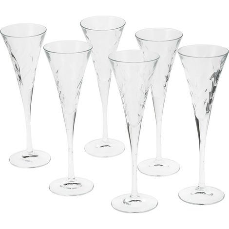 Set 6 Bicchieri calici RCR da 12cl Linea Laurus Flute in Vetro Lavorazione Intagliata Foglie di Alloro Trasparente per Spumante Champagne vino e Prosecco Casa e Ristorazione (1/4)