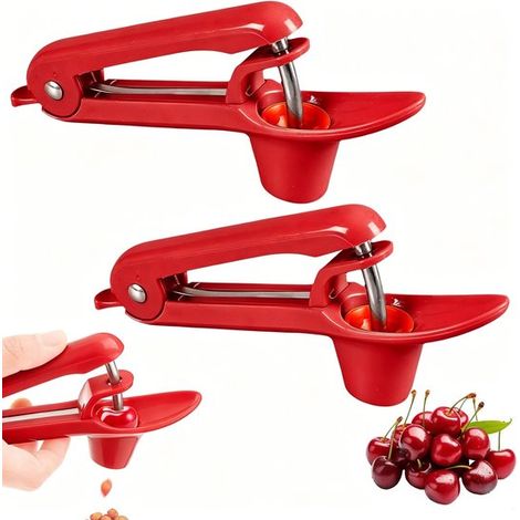 Dénoyauteurs cerises et olives 2 pièces – Dénoyauteurs manuels pratiques pour retirer rapidement les noyaux – Accessoires de cuisine pour cerises olives tartes et confitures – Rouge (1/5)