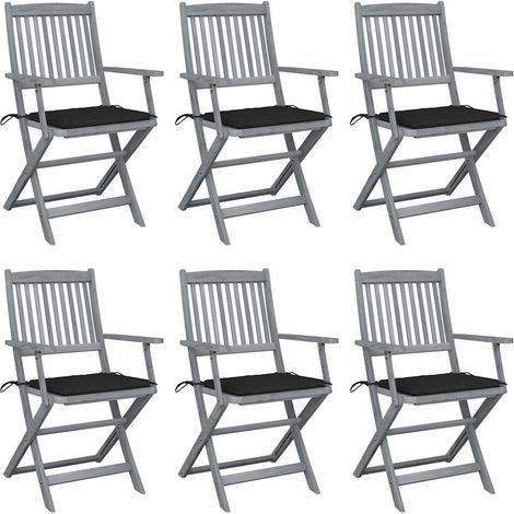 Klappbare Gartenstühle 6 Stk. mit Sitzkissen Massivholz Akazie