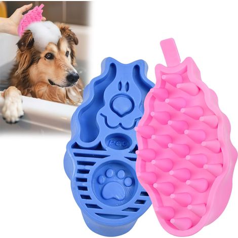 Lot de 2 Brosses Bain Chien, Bleu Rose, Caoutchouc TPR, Poils Doux, Masseur, Toilettage, Sèche, Bain (1/5)